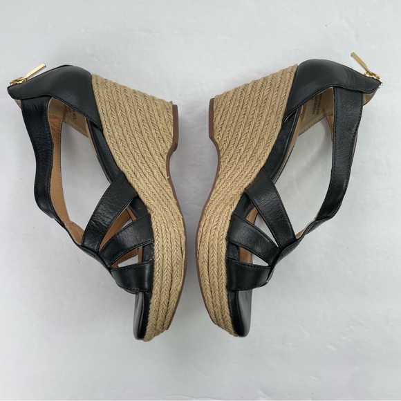 Sofft Black Leather Espadrille Wedge Open Toe Sandals - Picture 4 of 16